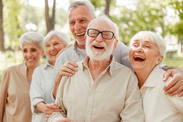 Cheerful old people standing on the street Cheerful old people standing on the street