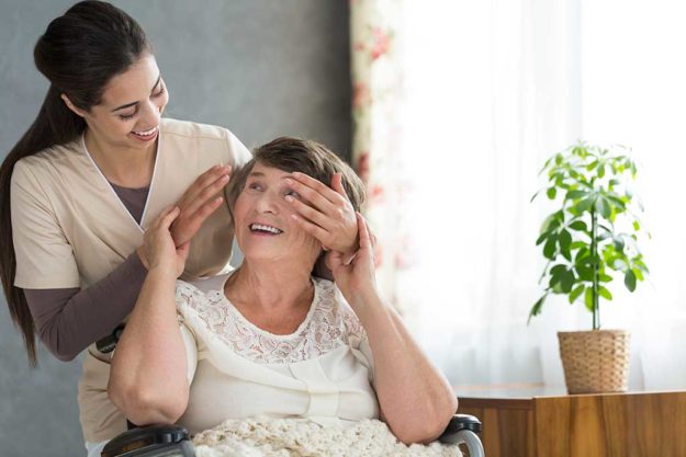 Granddaughter surprising her grandmother Granddaughter volunteering in a retirement home surprising her grandmother after work