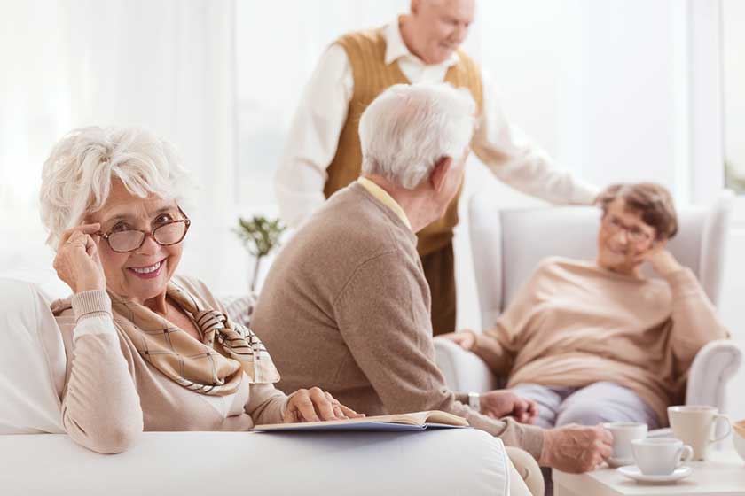 Smiling grandmother reads book Smiling grandmother reads book