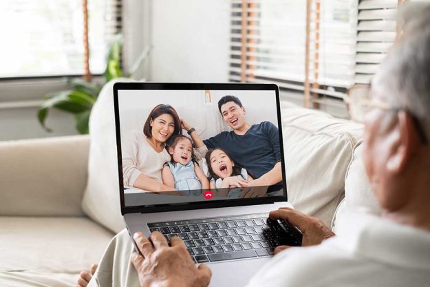 Asian old senior video call virtual meeting with family Asian old senior video call virtual meeting with family