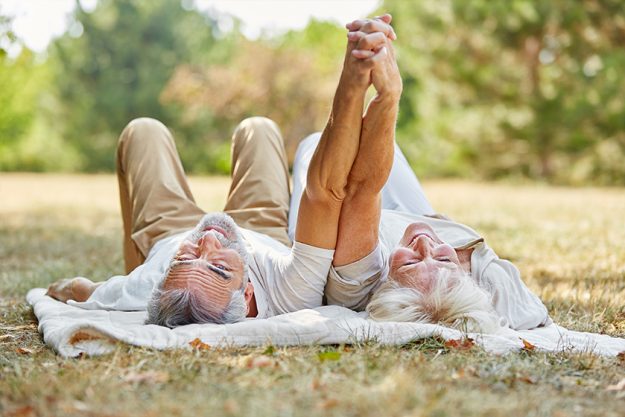 Senior couple in love hand by hand