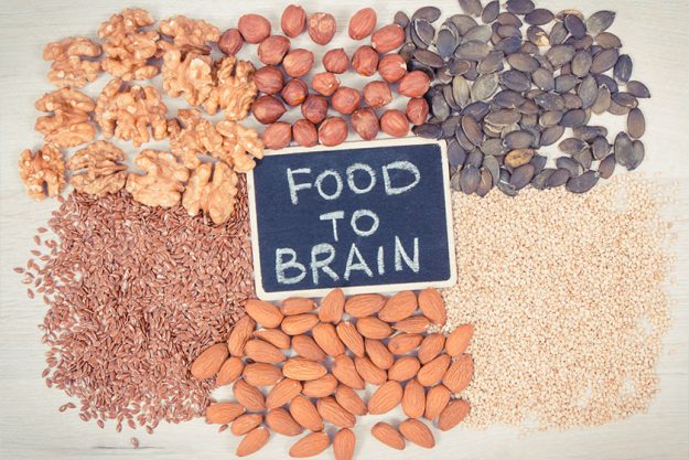 Healthy food for brain power containing vitamins and minerals, nutritious eating