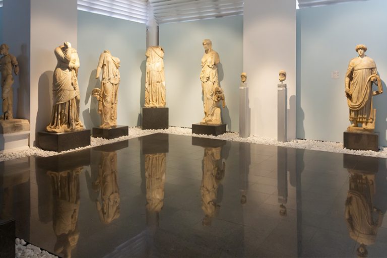 Ancient Greek sculptures and bas-reliefs displayed in Museum