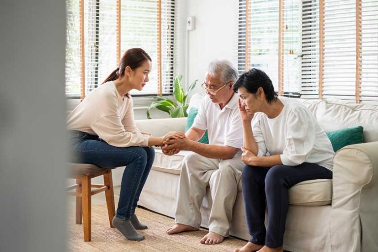 Caregiver psychologist console Asian senior people for mental health Caregiver psychologist console Asian senior people for mental health