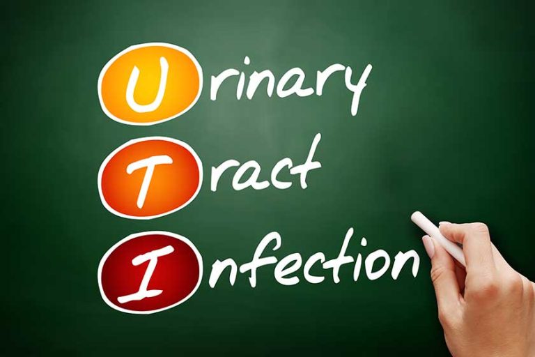 UTI - Urinary Tract Infection, acronym health concept on blackboard