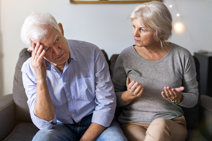 Senior couple having an argument at home