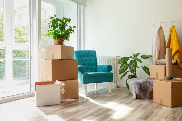 Home interior detail with cardboard boxes Home interior detail with cardboard boxes