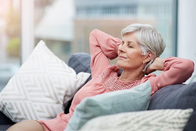 Cheerful Mature Woman Laid Back Relaxing