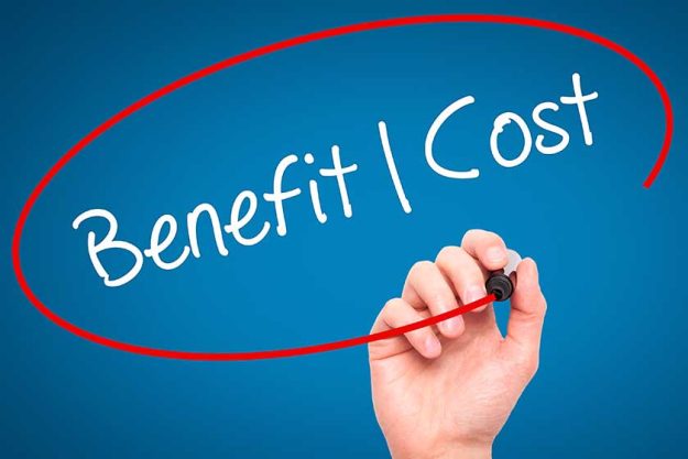 Women Hand writing Benefit Cost