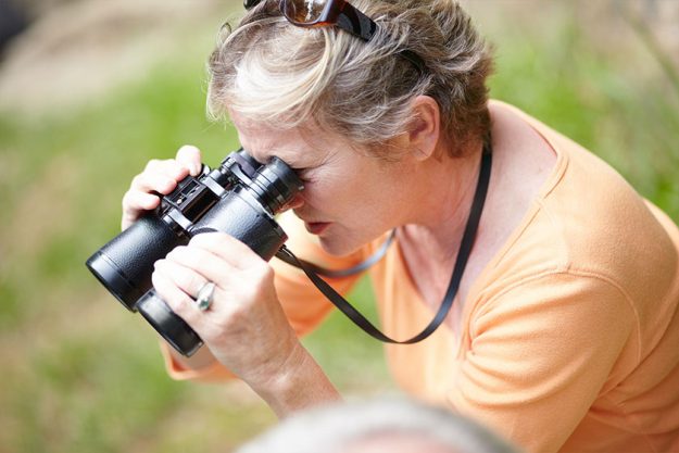 Senior Woman Looking Binoculars Nature