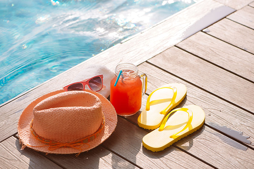 Fresh Glass Water Melon Smoothie Drink Sunglasses Straw Hat Slippers