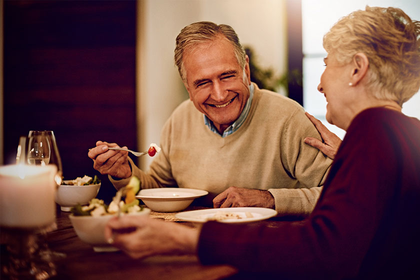 Happy Marriage Elderly Couple Enjoying Meal Wine Together Happy Marriage Elderly Couple Enjoying Meal Wine Together
