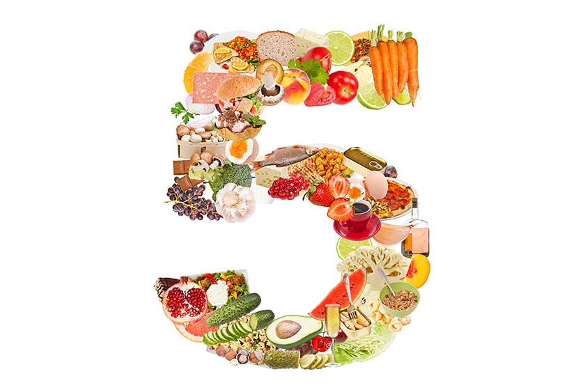 Number 5 made of food