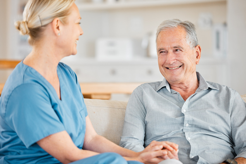 Im doing very well today thanks to you. a nurse caring for a senior man at home. Im doing very well today thanks to you. a nurse caring for a senior man at home