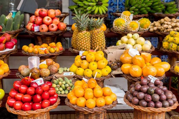 Fresh exotic fruits in Mercado Dos Lavradores Fresh exotic fruits in Mercado Dos Lavradores