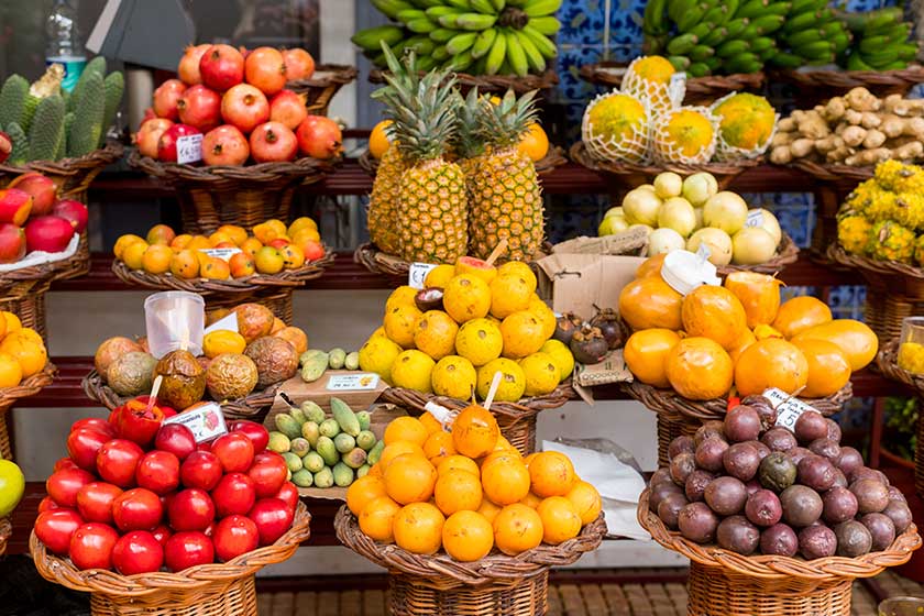 Fresh exotic fruits in Mercado Dos Lavradores Fresh exotic fruits in Mercado Dos Lavradores