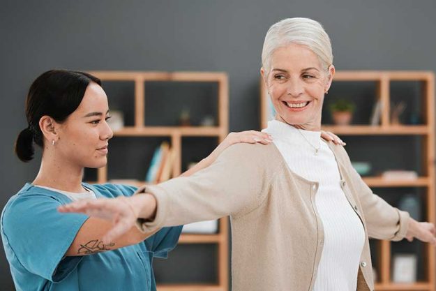 Physiotherapy, senior woman and shoulder massage Physiotherapy, senior woman and shoulder massage