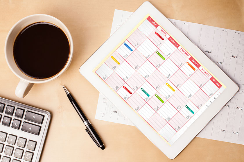 Tablet pc showing calendar on screen