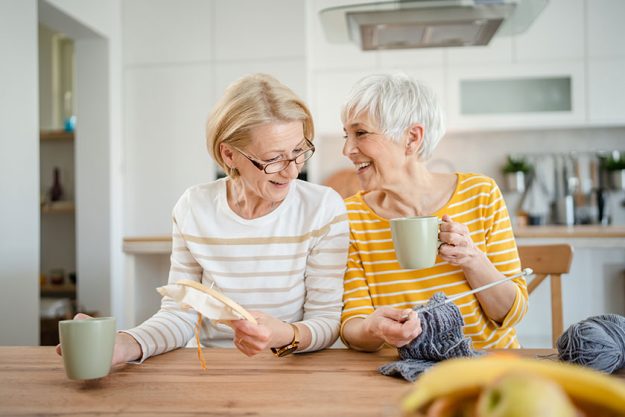 Two women senior mature caucasian friends