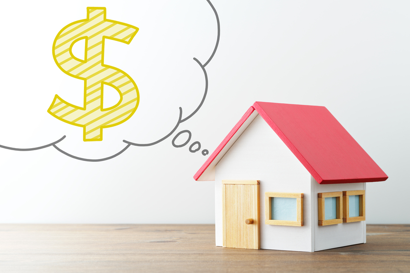 House and money. Miniature house and illustrations dollar sign i