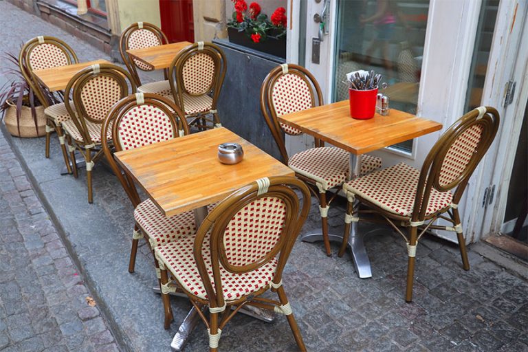 Sidewalk cafe tables in Stockholm city