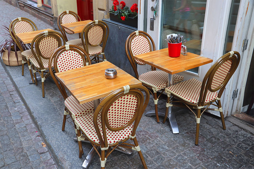Sidewalk cafe tables in Stockholm city