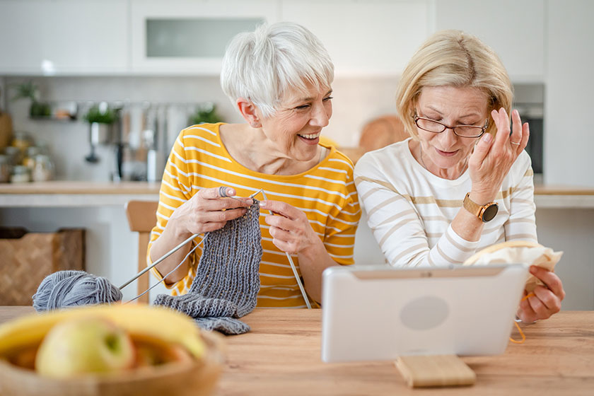 Two women senior mature caucasian friends