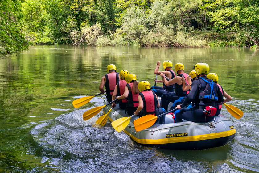 adventure team doing rafting on the cold waters of the Nestos Ri