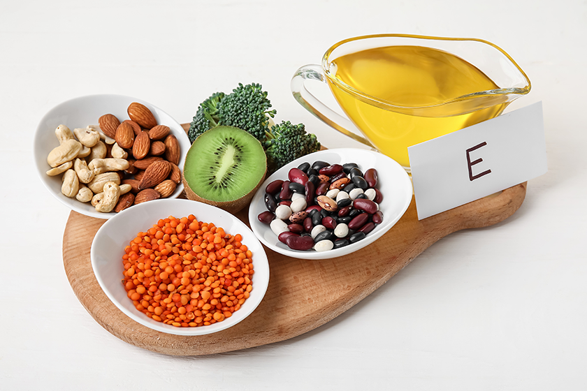 Board with healthy products rich in vitamin E Board with healthy products rich in vitamin E