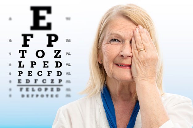 Senior woman testing vision