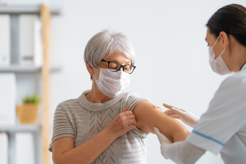 Senior woman after vaccination. Senior woman after vaccination.