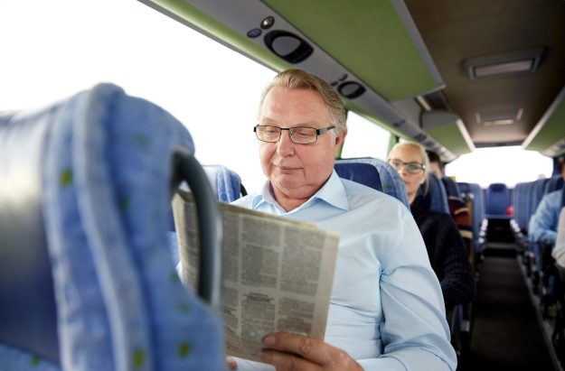 Transport,,Tourism,,Trip,And,People,Concept, ,Senior,Man,Reading