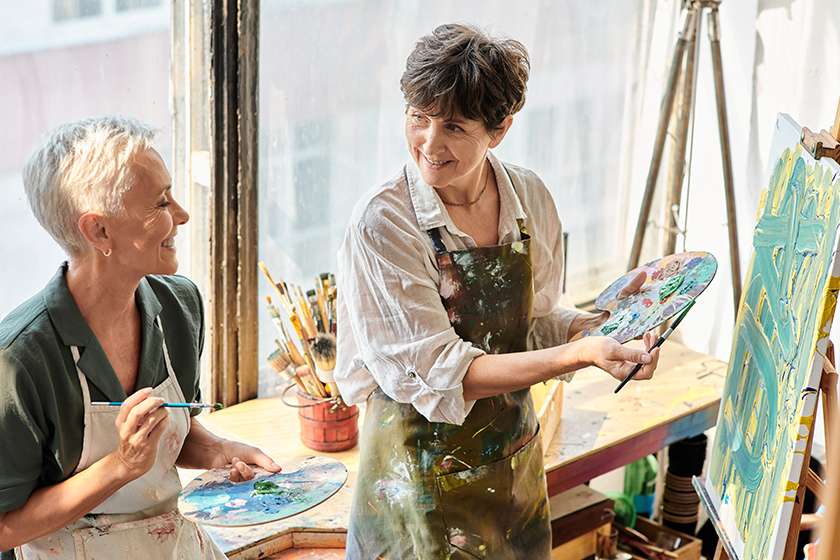 happy mature female artists palettes happy mature female artists palettes