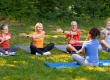 enthusiastic group seniors yoga instructors movements