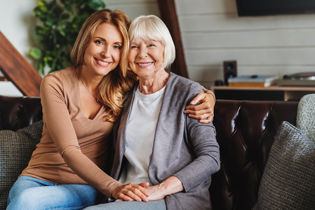 portrait elderly mother middle aged daughter smiling portrait elderly mother middle aged daughter smiling