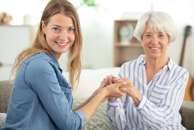 positive smiling old grandma mother young adult granddaughter positive smiling old grandma mother young adult granddaughter