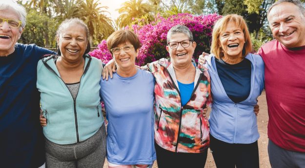 Multiracial,Senior,People,Having,Fun,After,Workout,Exercises,Outdoor,With