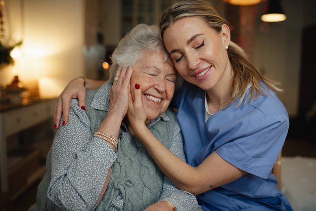 caring healthcare worker visiting senior patient caring healthcare worker visiting senior patient