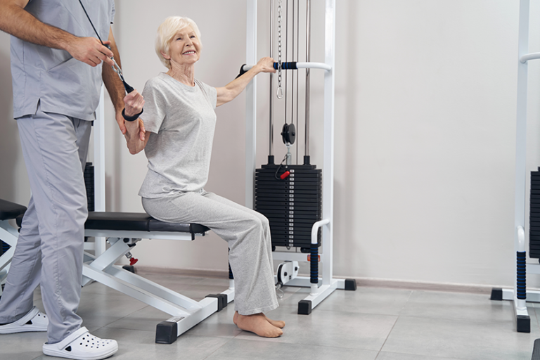 pleased elderly woman pulling handle pleased elderly woman pulling handle