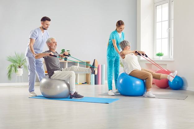 professional physiotherapists help senior patients