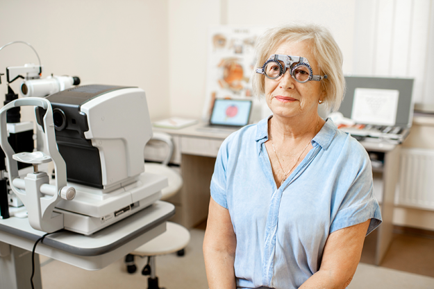 senior woman checking vision