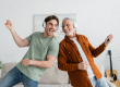 excited guy wireless headphones