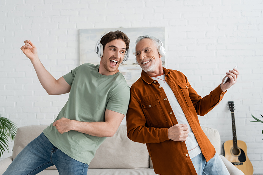 excited guy wireless headphones