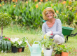 happy grandmother gardening