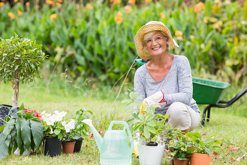 happy grandmother gardening