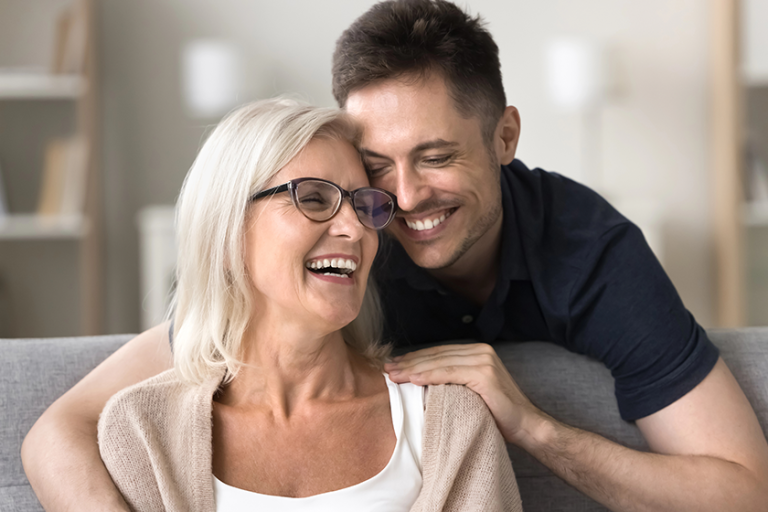 happy son man hugging positive excited mature mom happy son man hugging positive excited mature mom