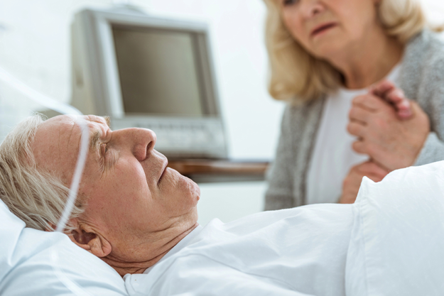 partial view worried senior woman