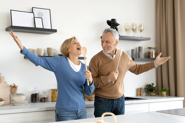 side view rejoiced mature married couple laughing side view rejoiced mature married couple laughing