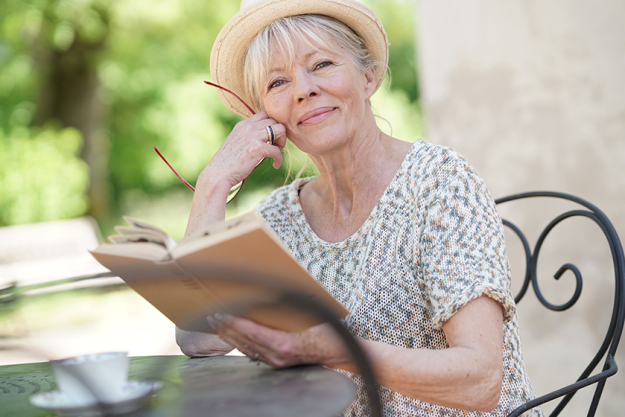 woman reading book