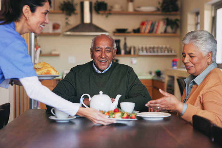 elderly couple caregiver and happy in home elderly couple caregiver and happy in home